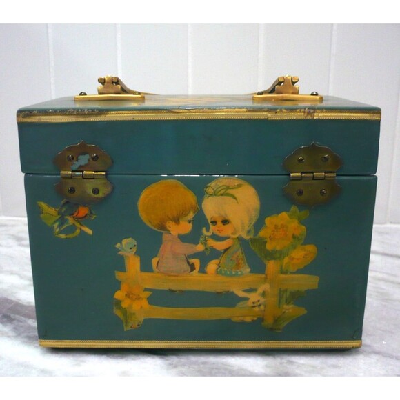 Vtg Handmade Cottagecore Wooden Purse Decoupage Whimsical Makeup Trinket Box - Picture 6 of 16